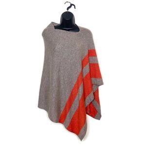 CELESTE Women's Cashmere Wool Blend Gray Orange Colorblck Poncho Asymmetrical OS